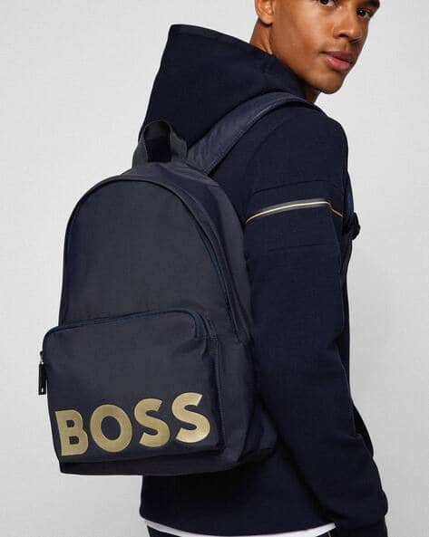 Buy BOSS Backpack with Contrast Logo | Navy Blue Color Men | AJIO LUXE