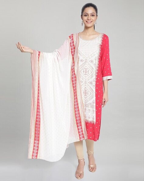 Printed Dupatta with Striped Border Price in India