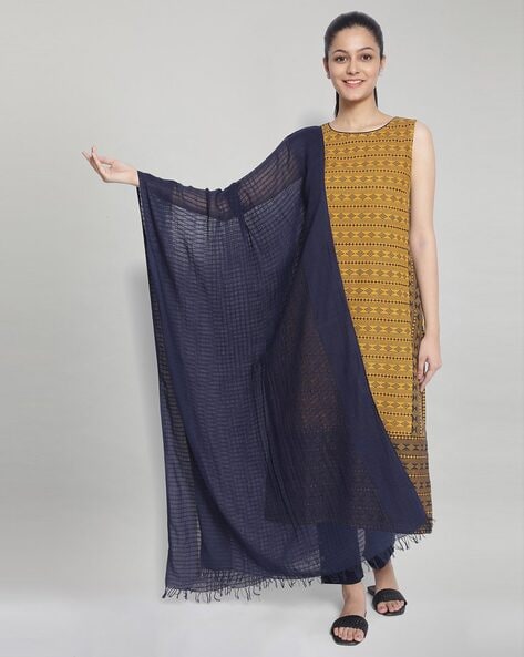Checked Dupatta with Fringed Border Price in India