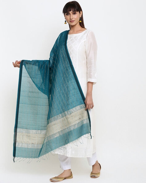 Checked Dupatta with Contrast Border Price in India
