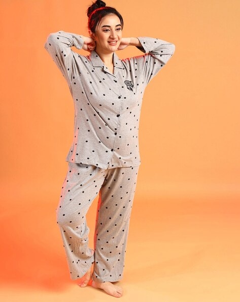 Animal Print Nightwear Set with Patch Pocket