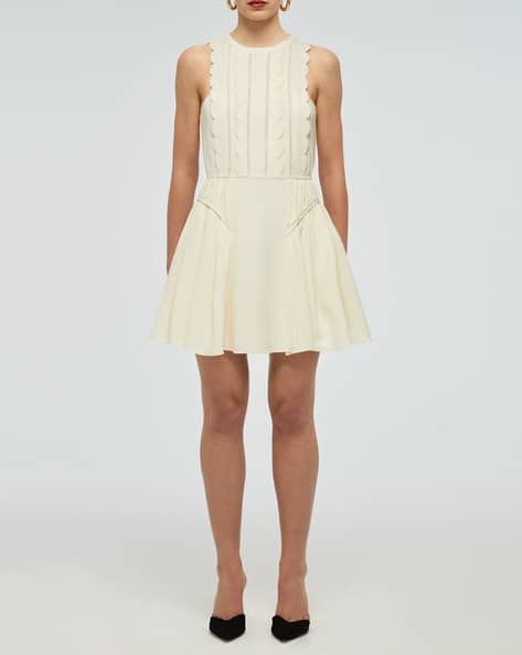 Buy Self Portrait Crepe Scallop Fit & Flare Mini Dress | Ivory Color Women | AJIO LUXE Buy Self Portrait Crepe Scallop Fit & Flare Mini Dress | Ivory Color Women | AJIO LUXE