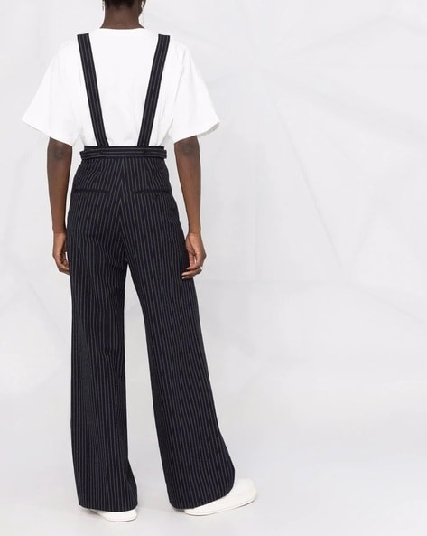 Black pinstripe high rise pants with suspenders  Suspenders outfit  Suspenders for women Fashion outfits
