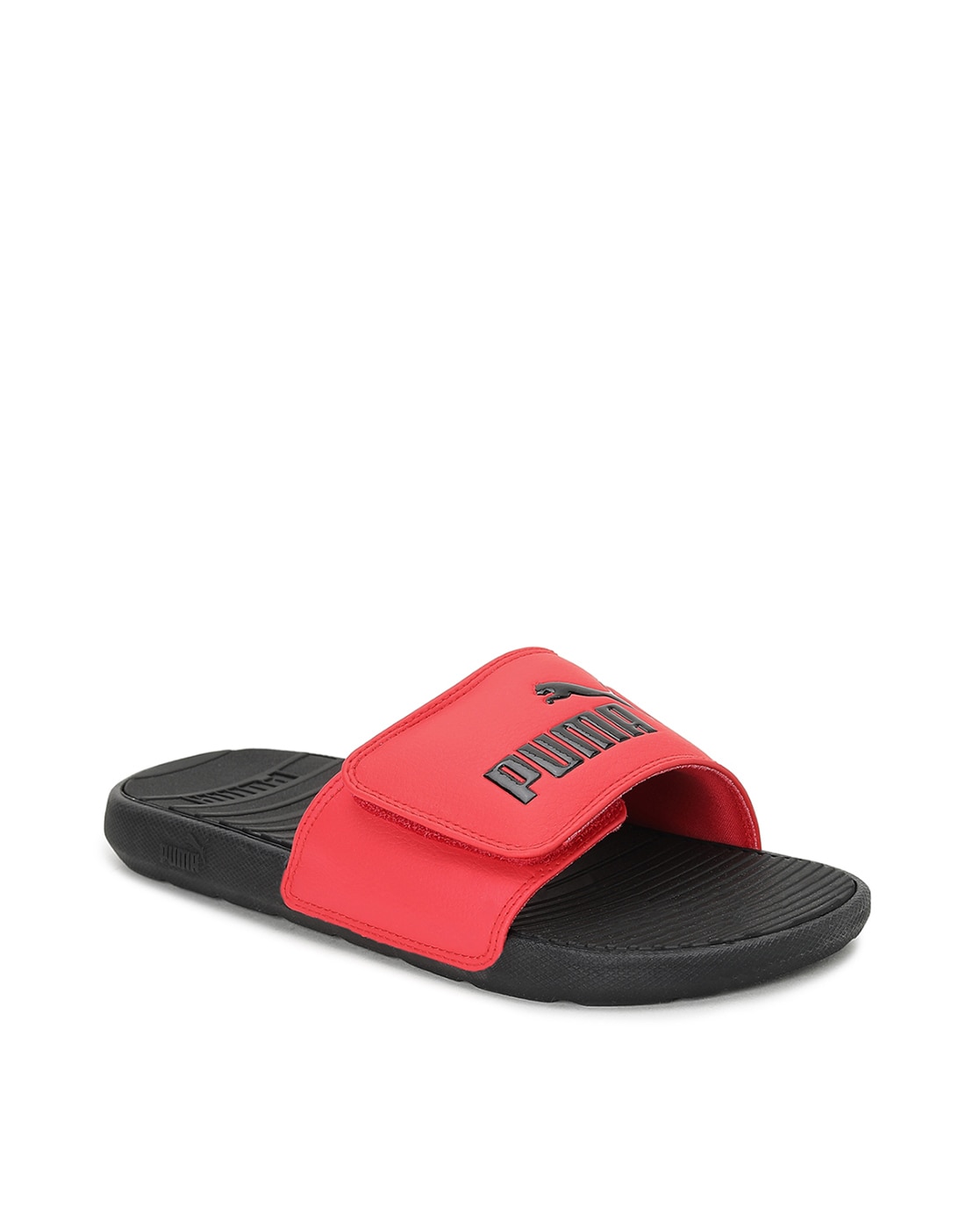 puma red and black sandals