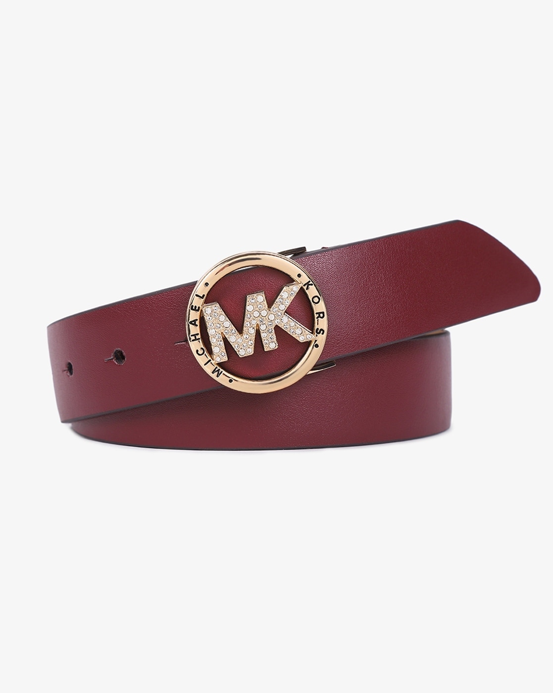 Buy Michael Kors Leather Belt with Embellished Buckle Berry Red Color Women AJIO LUXE