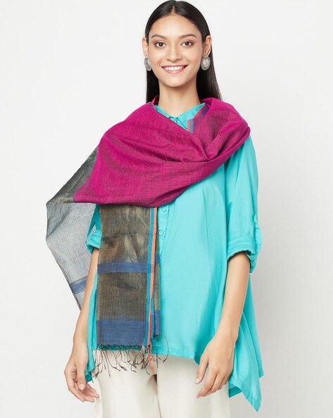 Colourblock Stole with Tassels Price in India