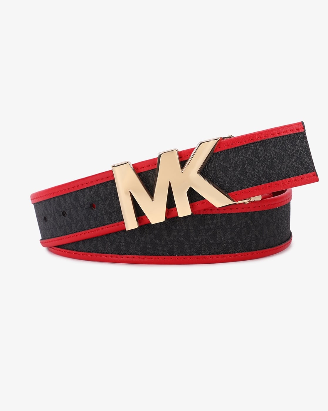Buy Michael Kors Logo Print Reversible Leather Belt Black Red