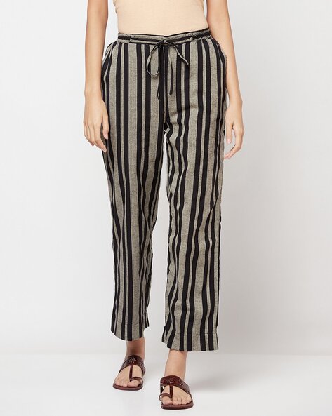 Striped Palazzos with Drawstring Waist Price in India