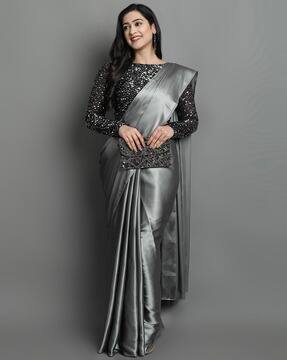plain grey saree with black blouse