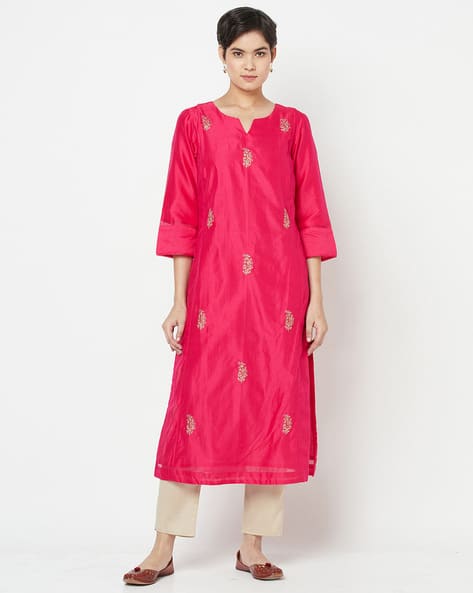 Cotton Silk Fabindia Long Dresses Buy Pink Kurtas For Women By