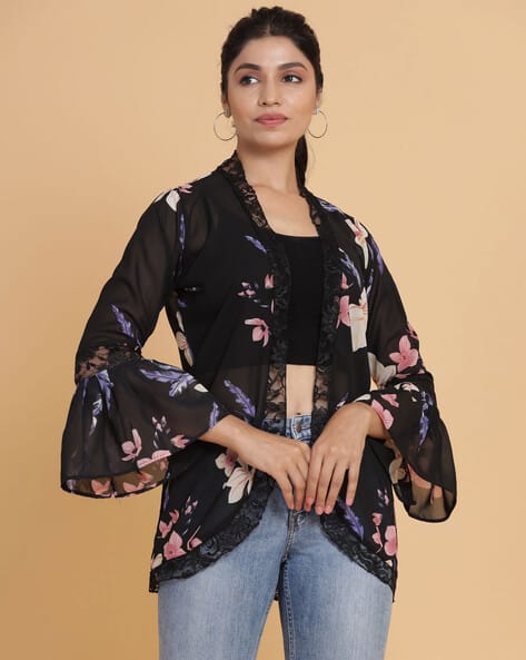 Floral Print Shrug with Bell Sleeves