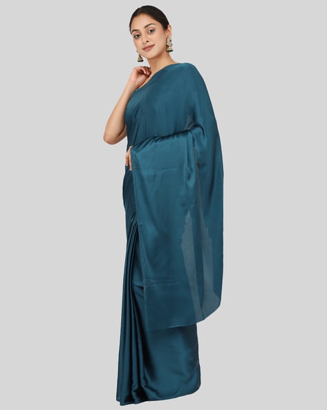 Midnight Blue Satin Saree – Swtantra