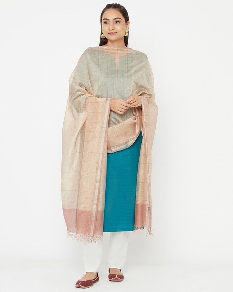 Checked Dupatta with Fringed Border Price in India