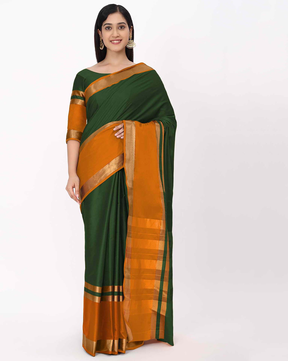 Yellow and orange half and half Kota doria saree with maroon threadwor