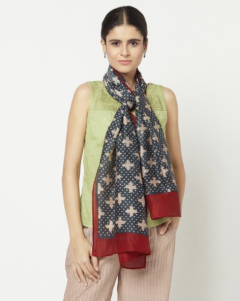 Printed Stole with Contrast Hem Price in India