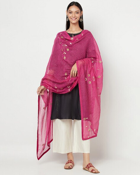 Floral Embroidered Woven Dupatta Price in India