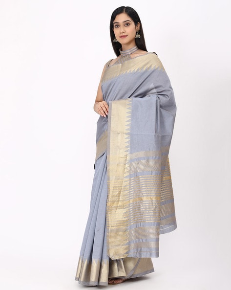 Synthetic Saree with silver thread border #online - YouTube
