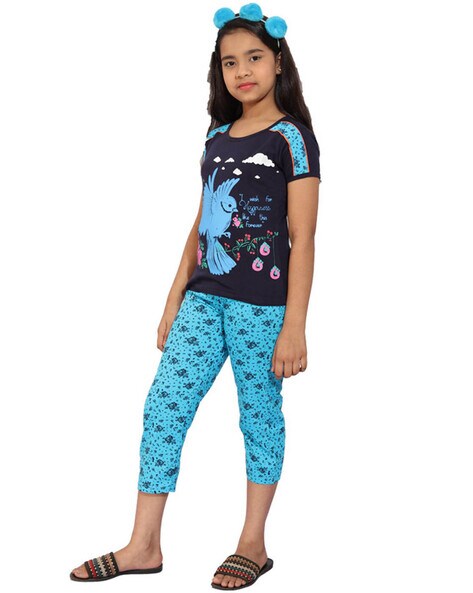 Pack of 2 Unicorn Print Round-Neck T-Shirts & Pants Set