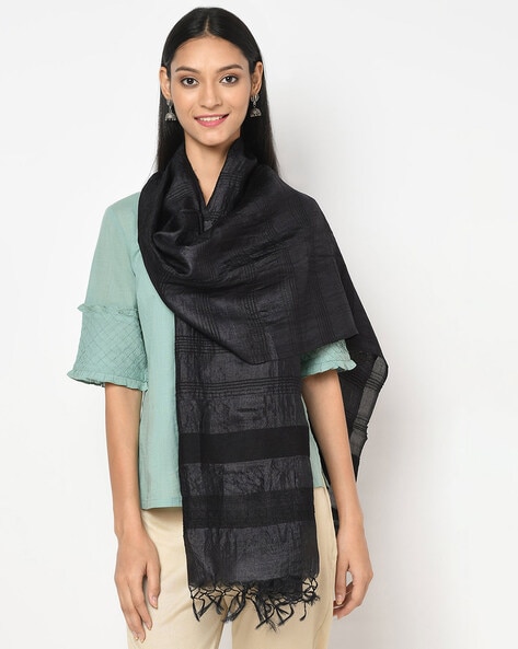 Striped Silk Stole with Tassels Price in India