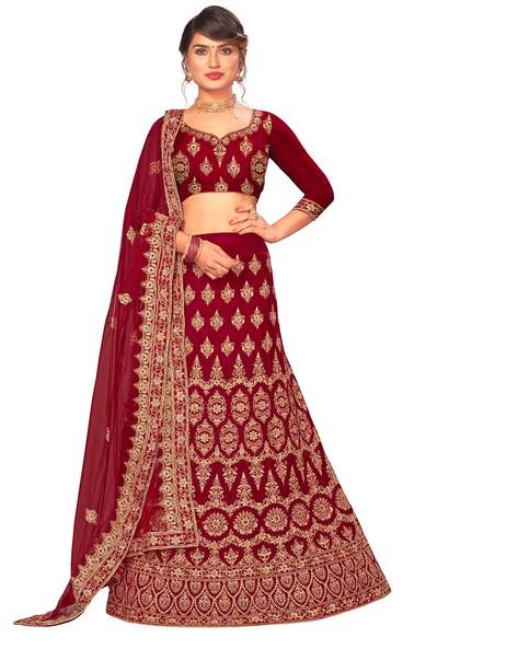 BRIDAL WEAR SILK JARKAN DIAMOND WORK LEHENGA CHOLI WITH DOUBLE DUPATTA  MAROON WITH GOLDEN – TextileGarment.Store