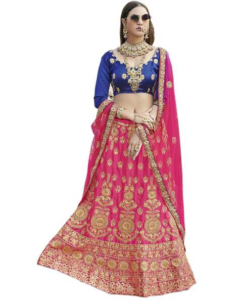 Buy ROKKLIKE Women Blue Self Design Embroidered Net Semi Stitched Lehenga  Choli, Free size Online at Best Prices in India - JioMart.