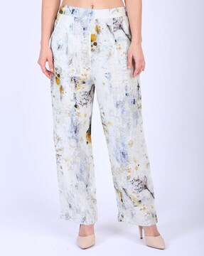 Buy Linen Bloom Solid Relaxed Fit Ankle Length Pants, White Color Women