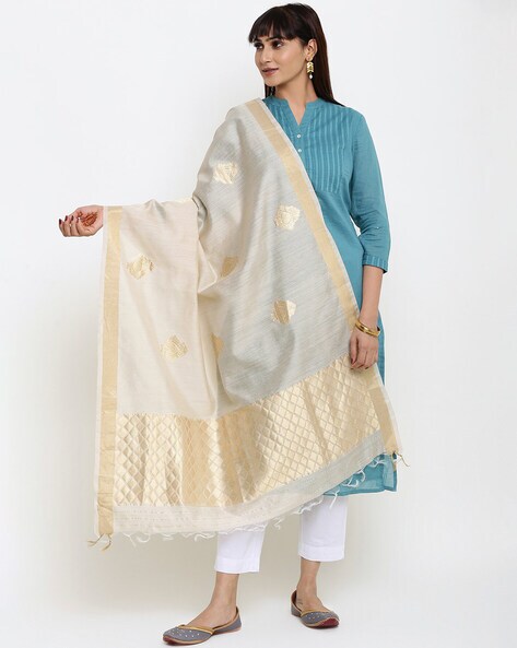 Woven Silk Dupatta with Tassels Price in India