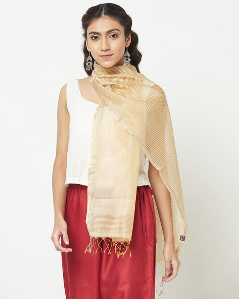 Striped Cotton Stole with Tassels Price in India