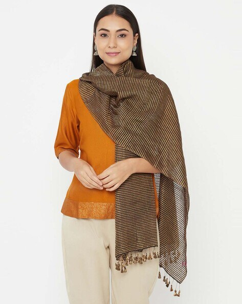 Striped Silk Stole with Tassles Price in India