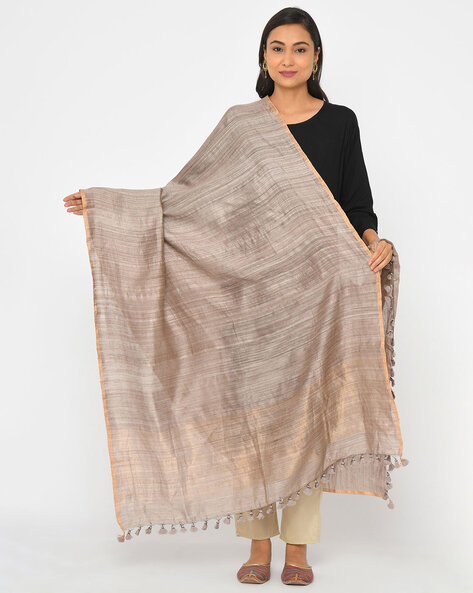 Striped Silk Dupatta with Tassels Price in India