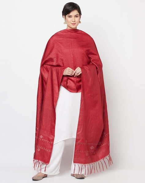 Woven Silk Dupatta with Tassels Price in India