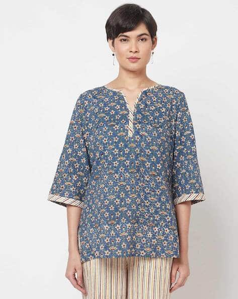 FabSleep Floral Print Kurti Striped Pants Set