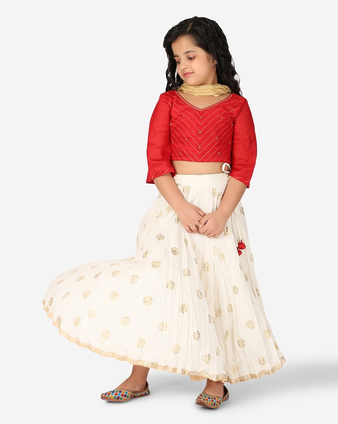 Buy Blue Cotton Silk Woven Lehenga Set for Kids Online at Fabindia |  20057993