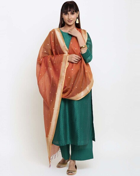 Woven Cotton Dupatta with Tassels Price in India