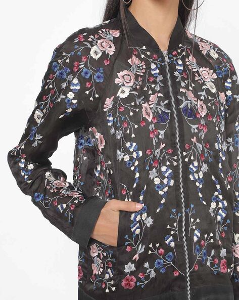 floral bomber jacket black