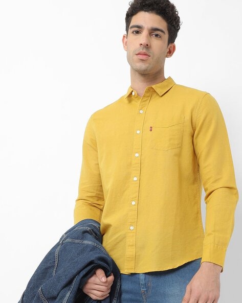 Buy Navy  Mustard Stitch Stripe Slim Fit Casual Shirt Online at Muftijeans