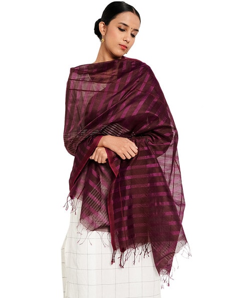 Striped Cotton Dupatta with Tassels Price in India