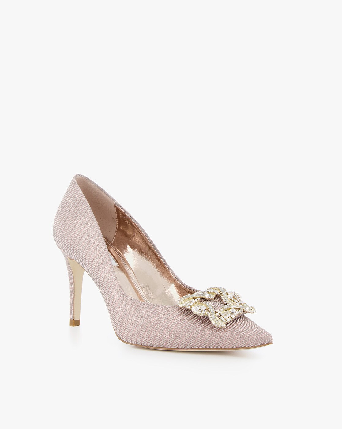 Dune Ladies Beeta Brooch-detail High-heeled Courts Fabric in White | Lyst UK