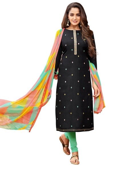 3-piece Embellished Unstitched Dress Material Price in India