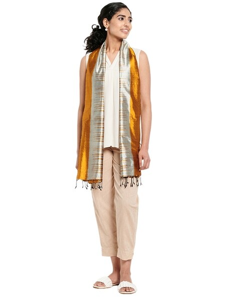 Colourblock Silk Stole with Tassels Price in India