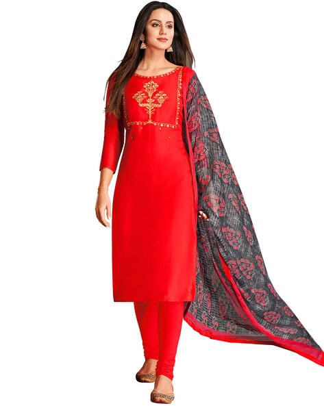 3-piece Embellished Unstitched Dress Material Price in India