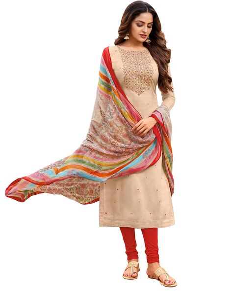 3-piece Embellished Unstitched Dress Material Price in India