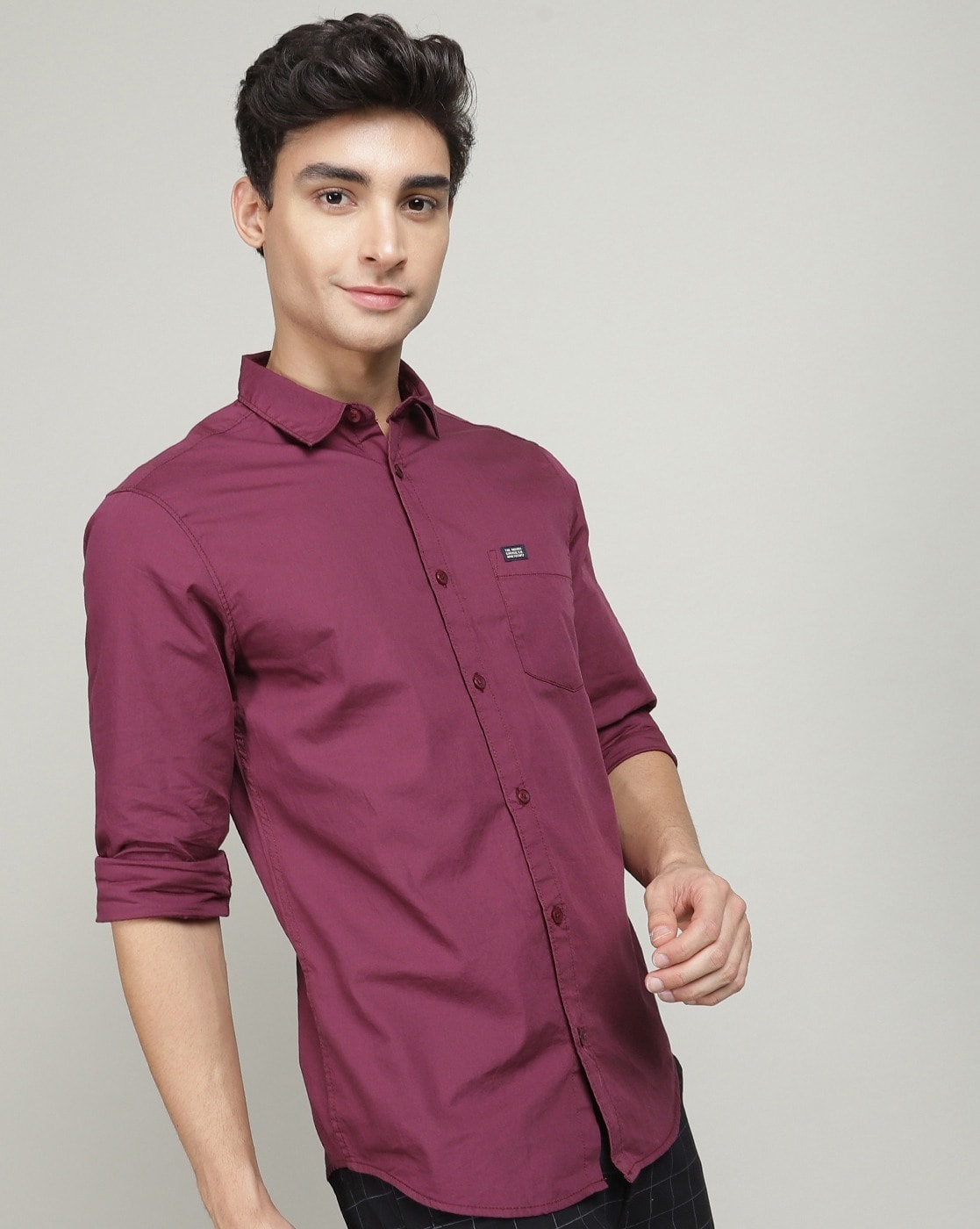 The Indian Garage Co. Men Solid Casual Purple Shirt