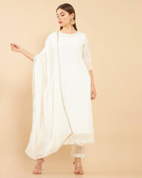 Buy Off White Kurta Suit Sets for Women 