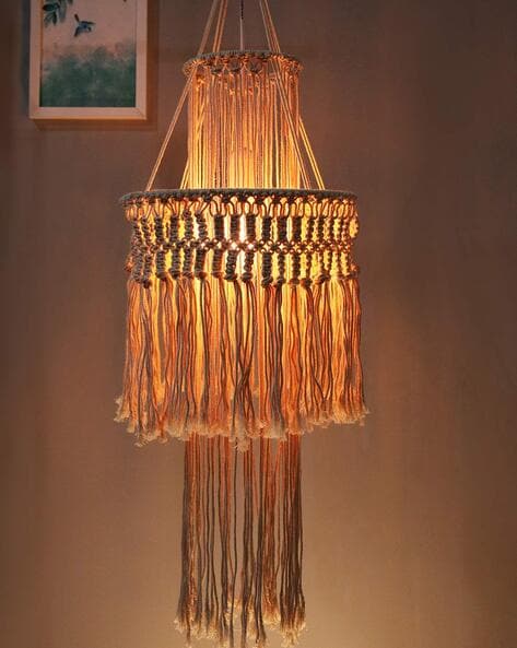 Farmhouse Lighting Boho Lampshade Fringe Cotton Pendant Macrame