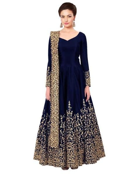 Buy Navy Blue Dress Material for Women 