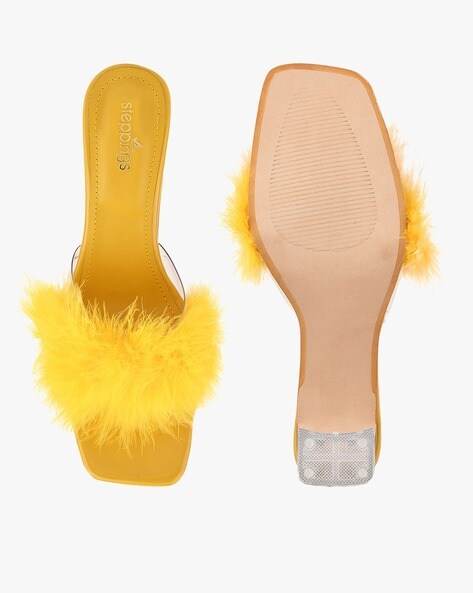 Yellow 2024 fluffy heels