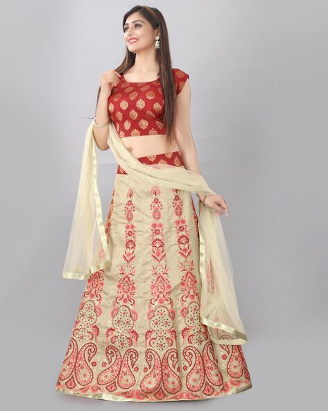 Digital Printed Art Silk Lehenga in Beige and Multicolor : LYC1153