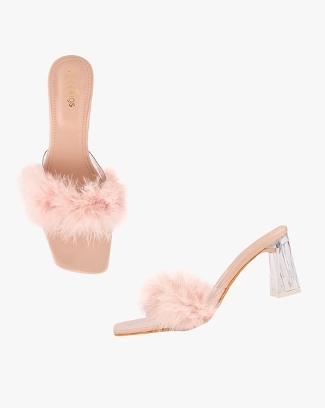 Pink fur block discount heels