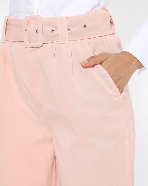 Pink Crinkle Weave Printed Pants